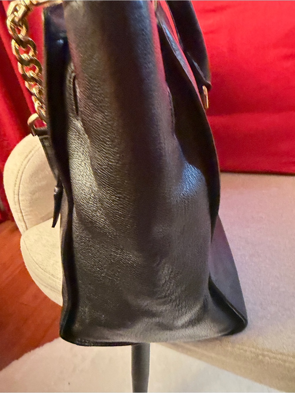 Michael Kors Black Leather Satchel with Gold Hardware and Chain Strap - Picture 2 of 9